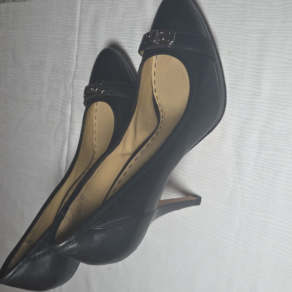 Coach Black Leather Heels with Silver Accent,4inch Sz 8.5. - Picture 2 of 6